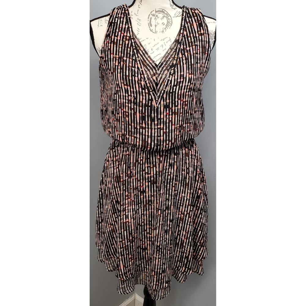 White House Black Market Chiffon Dress Women 2 Multi Geometric Sleeveless V-Neck